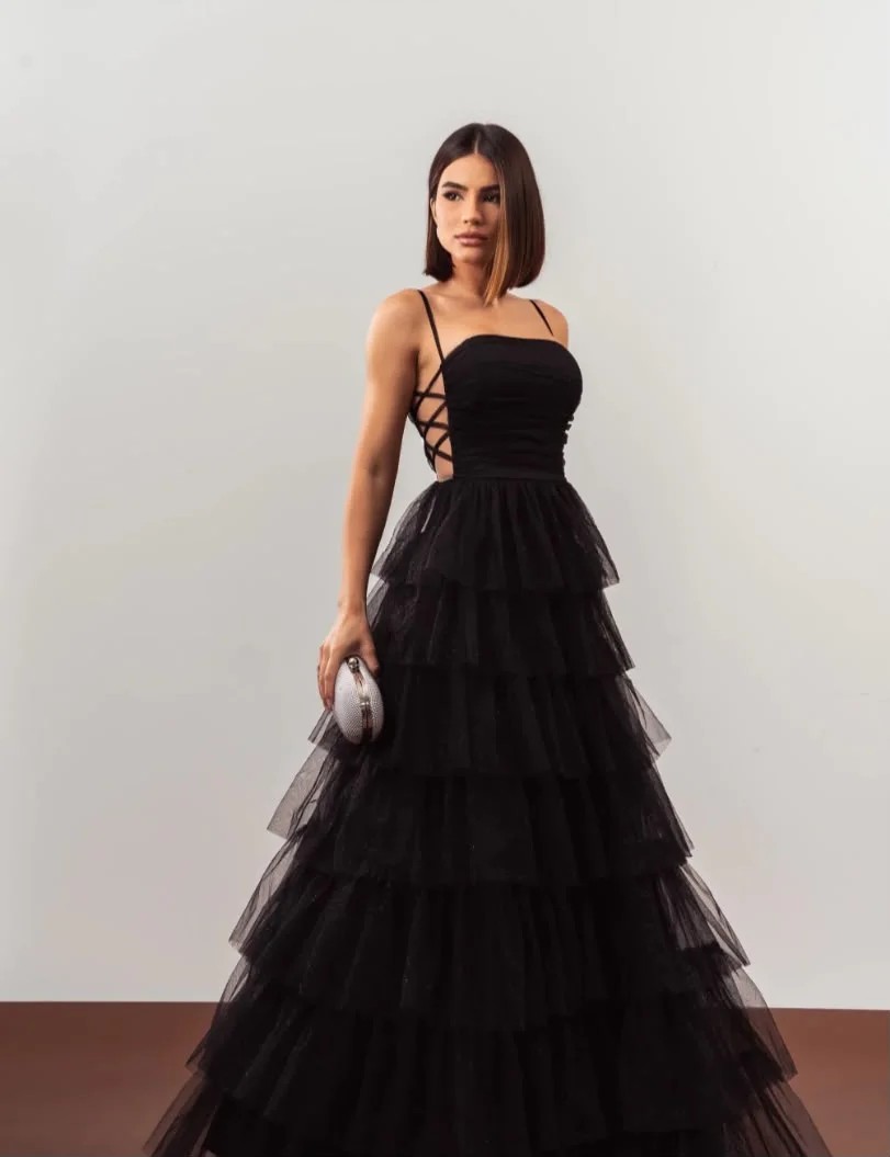 Vestido longo verde água com decote